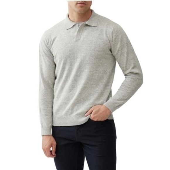 NEW! Rodd & Gunn Mens Fortrose Knit L/S Johnny Collar Lite Sweater Stone Marle S